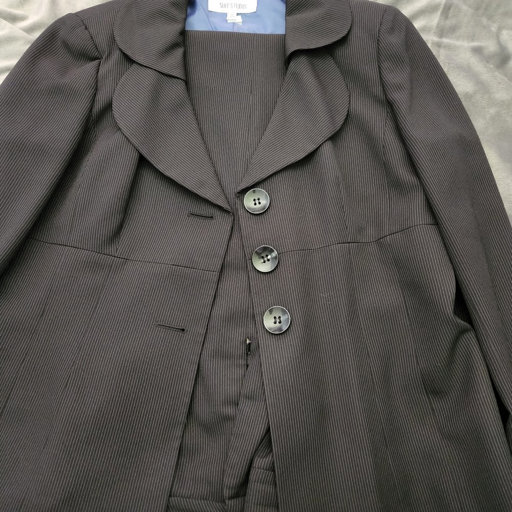 Black with small white pinstripe lined Pantsuit